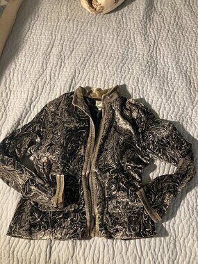 vintage Chico's shimmery velvet silver black gray open front blazer size M